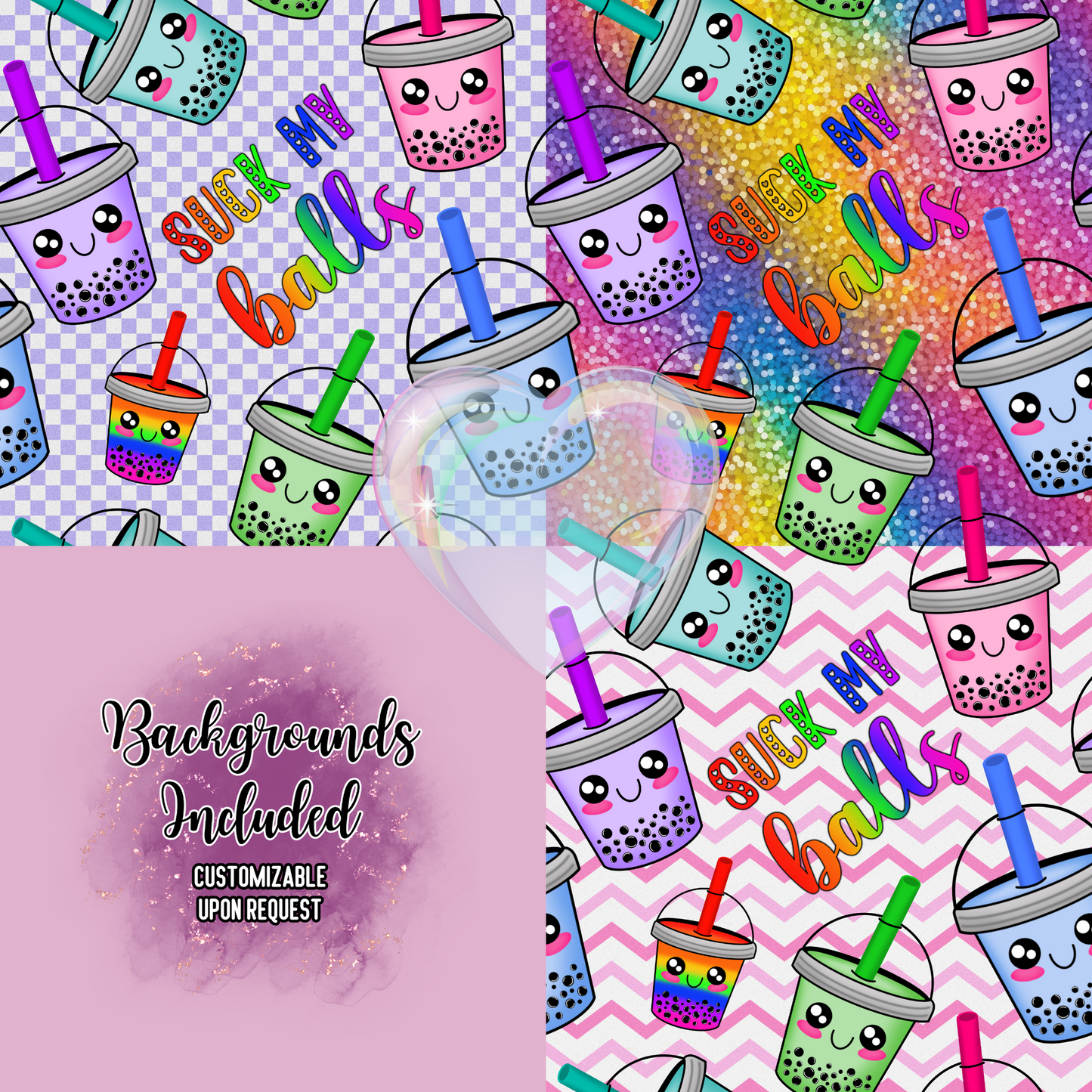 Suck My Boba Balls Hand Drawn Seamless Pattern