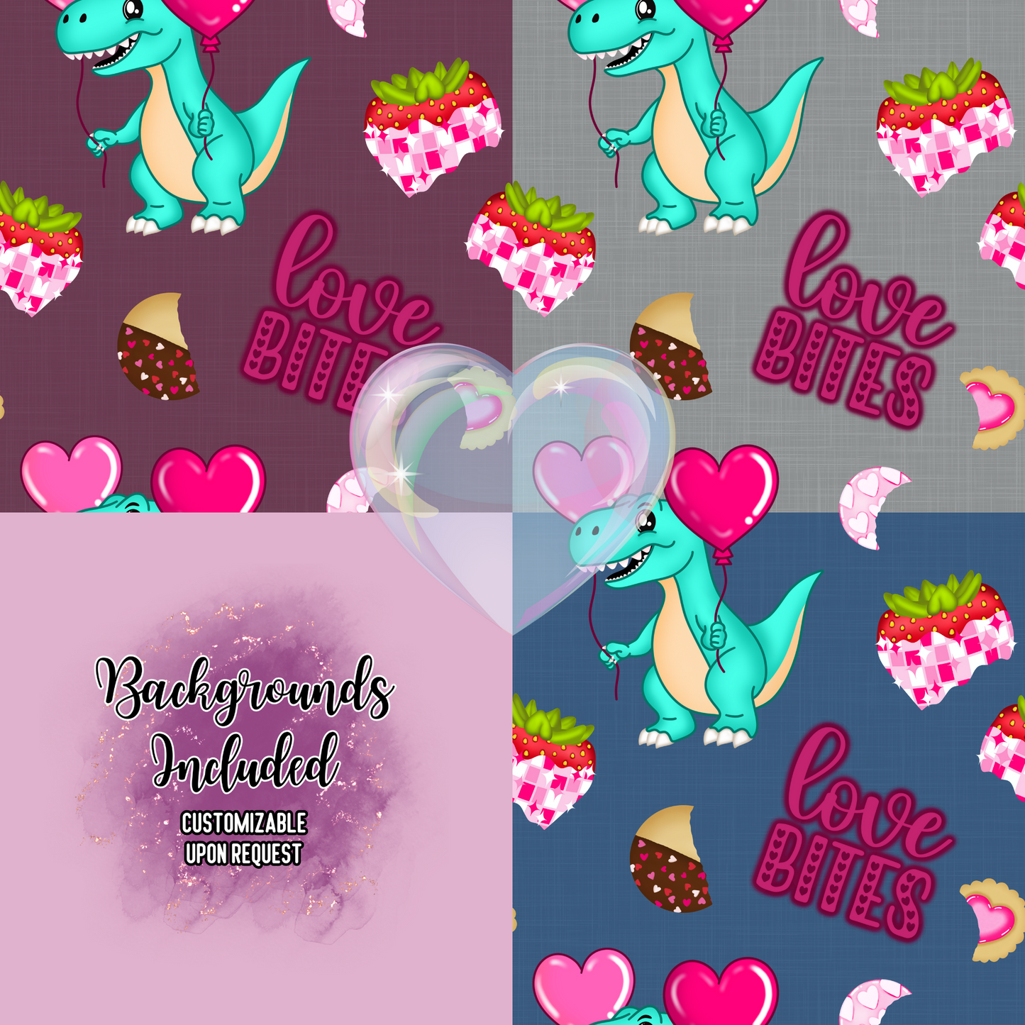 Love Bites Dino Hand Drawn Seamless Pattern