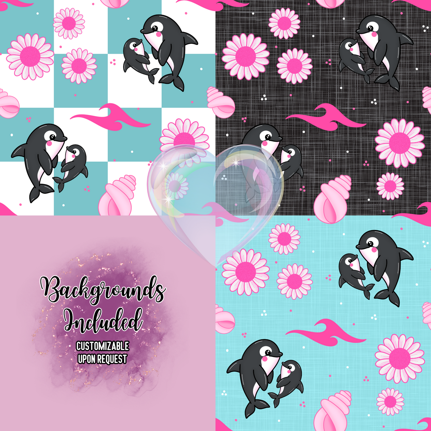 Springy Orcas Hand Drawn Seamless Pattern