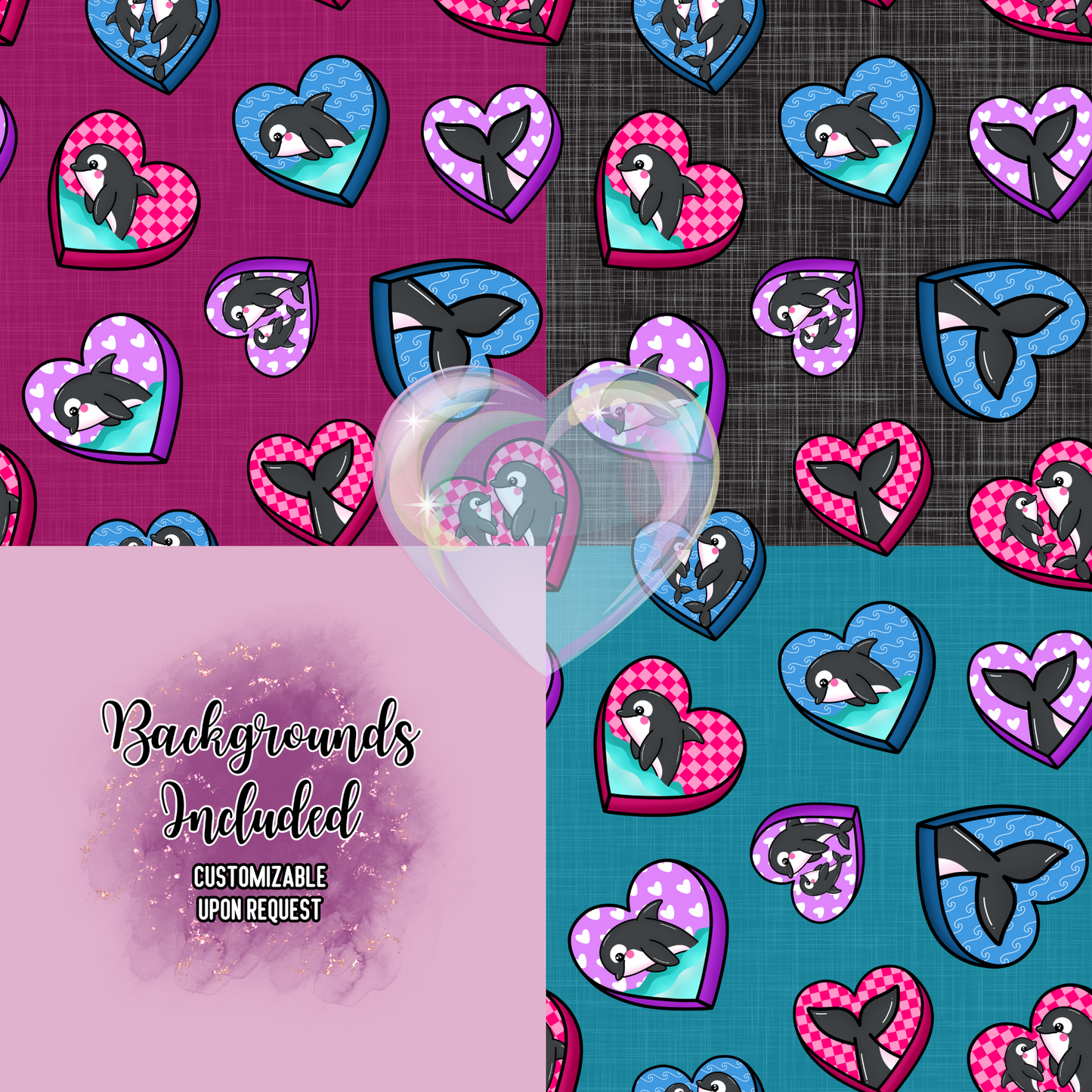 I Whaley Love You Hand Drawn Seamless Pattern