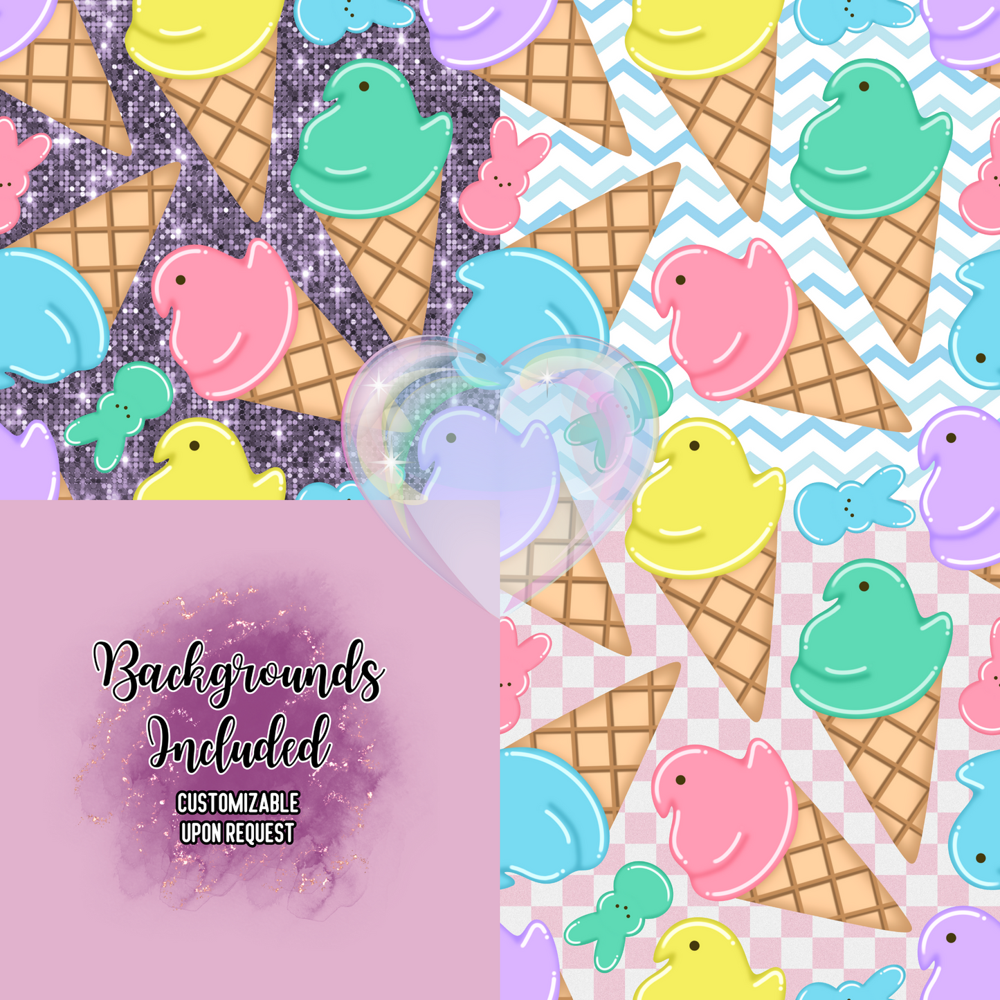 Peeps Ice Cream Hand Drawn Seamless Pattern