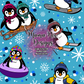 Sporty Penguins Hand Drawn Seamless Pattern