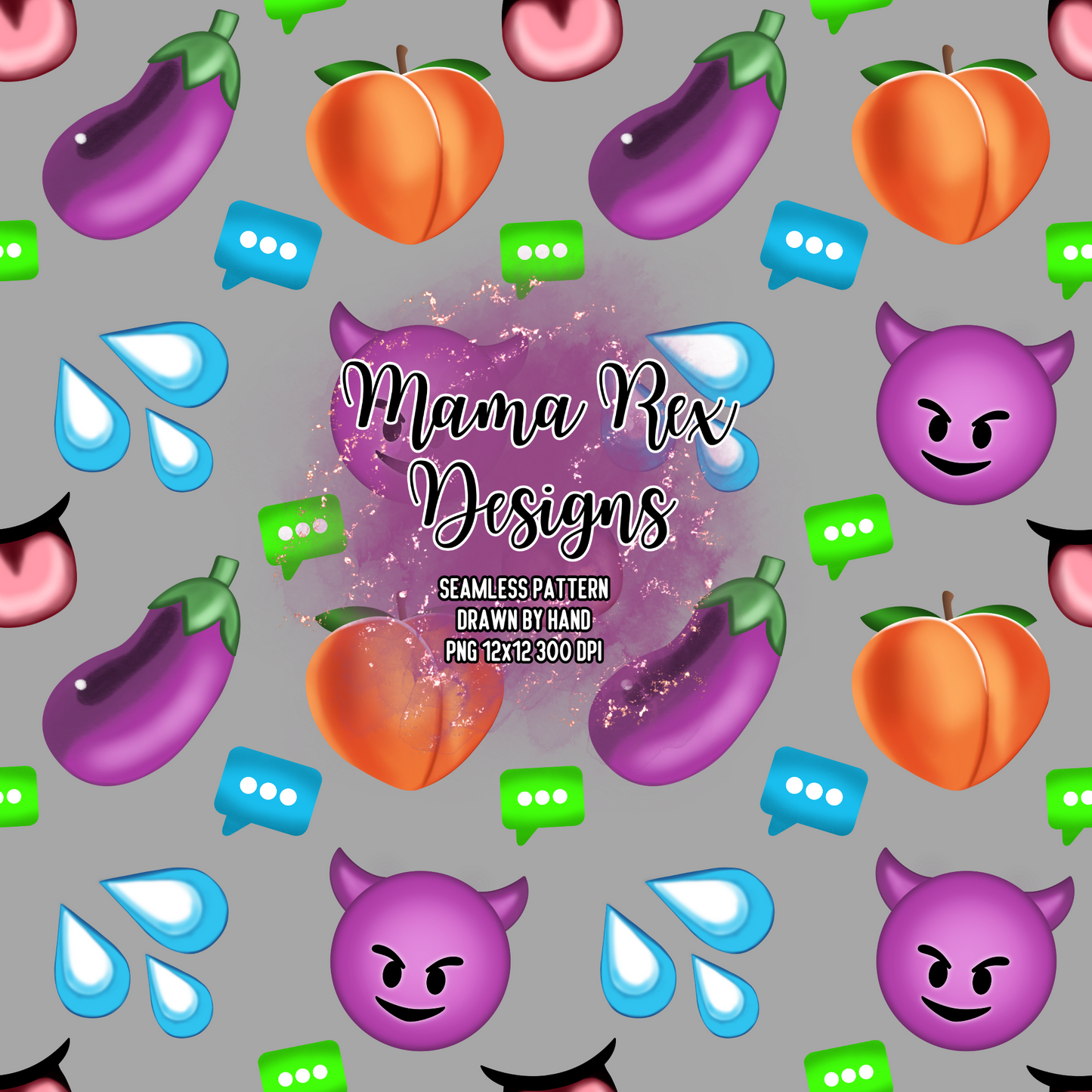 Naughty Emojis Hand Drawn Seamless Pattern