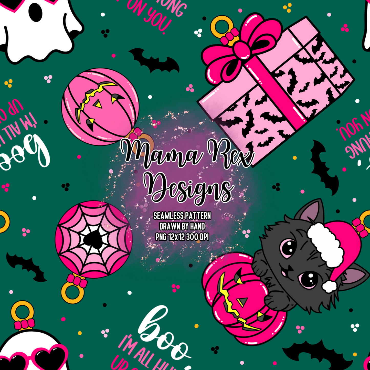 Spooky Ornaments Hand Drawn Seamless Pattern