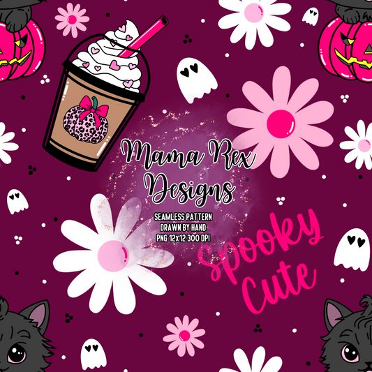 Spooky Cute Daisy Hand Drawn Seamless Pattern