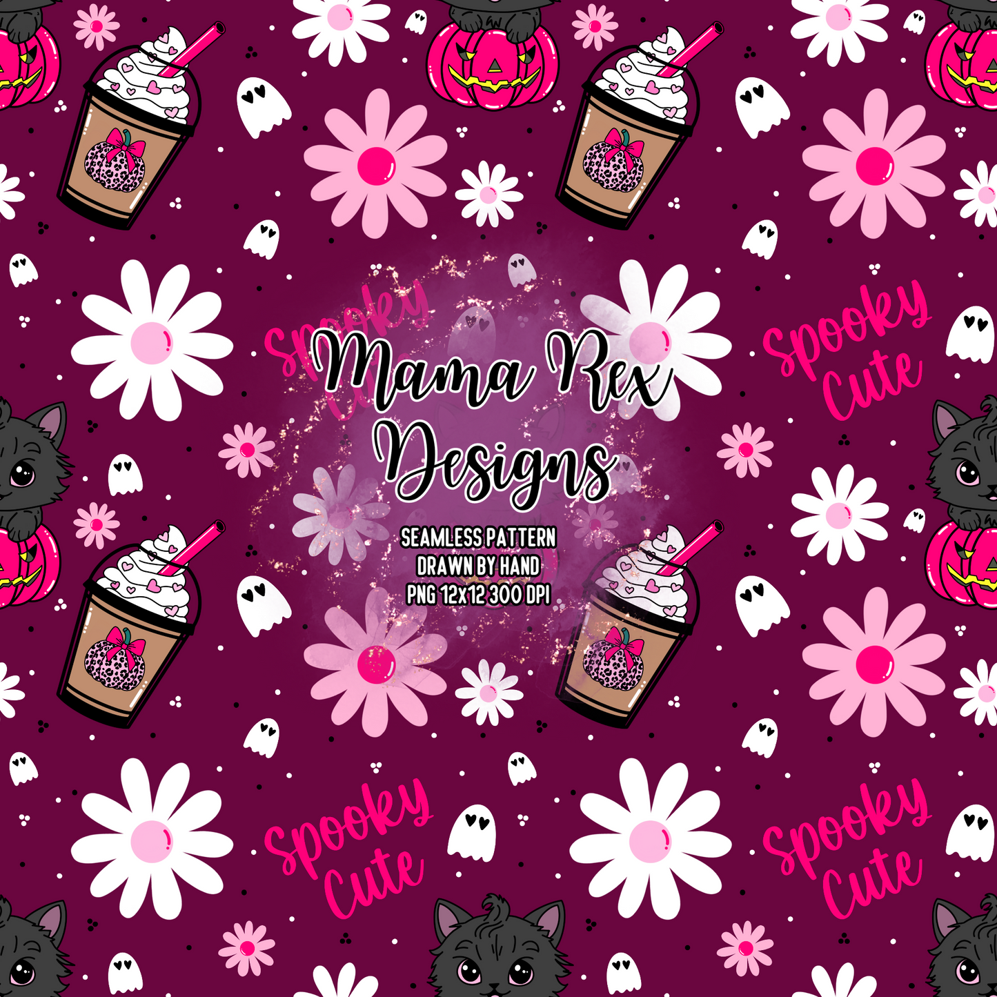 Spooky Cute Daisy Hand Drawn Seamless Pattern