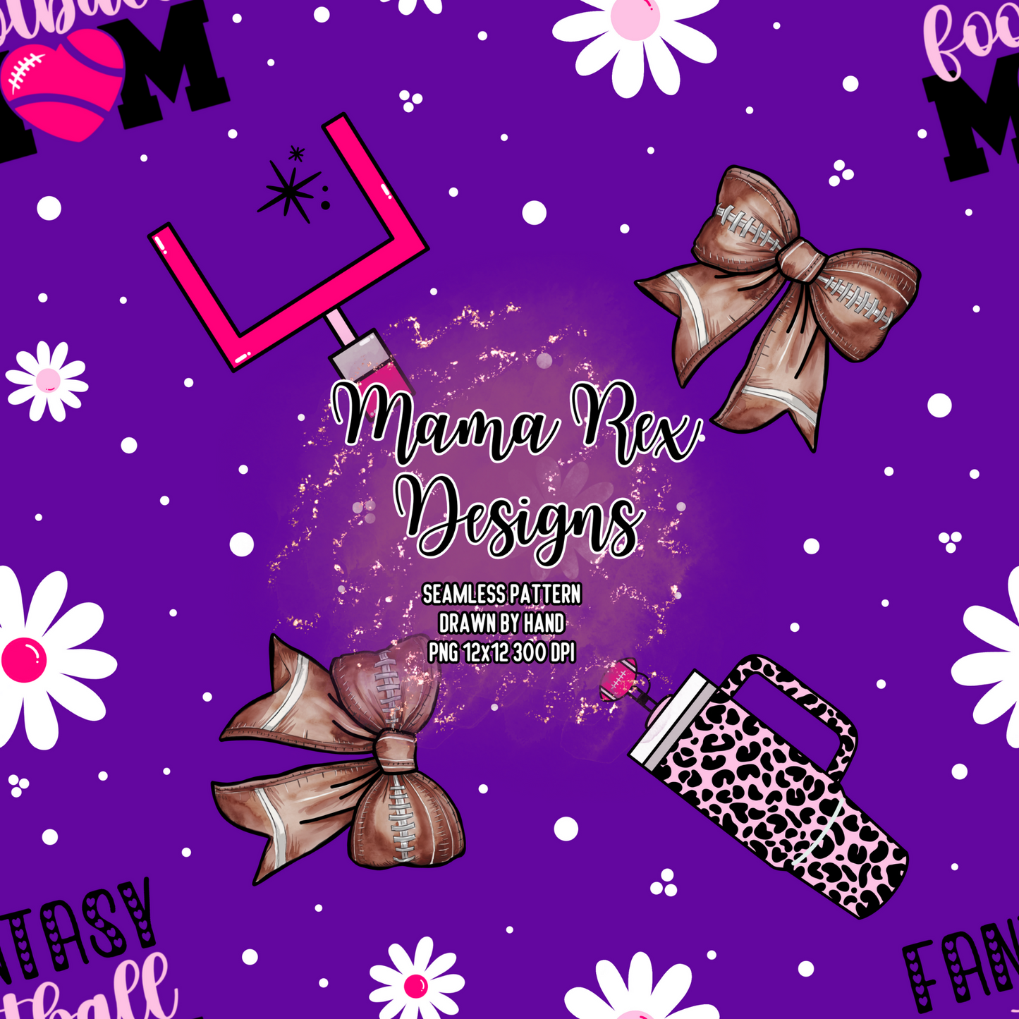 Fantasy Football Mom Hand Drawn Seamless Pattern