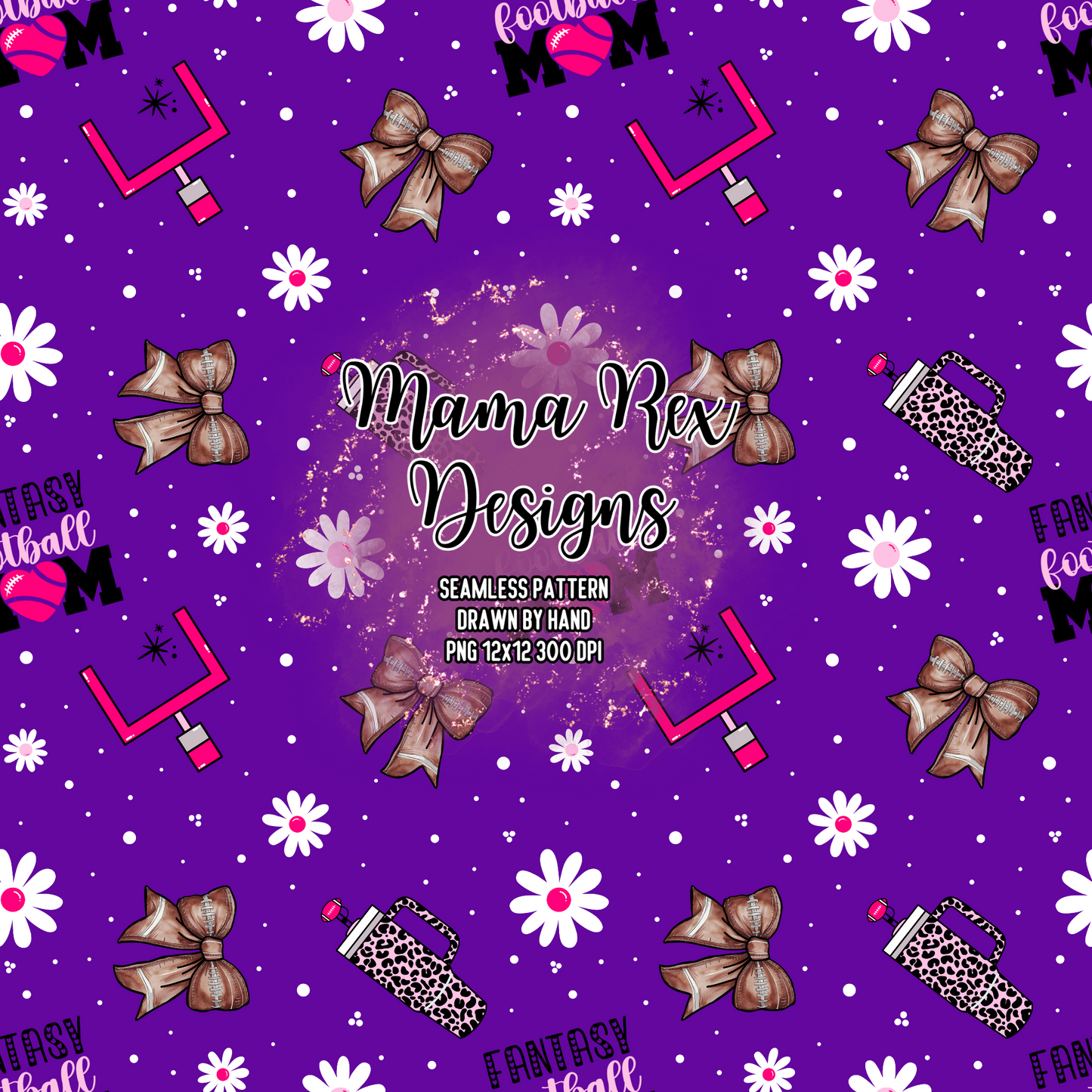 Fantasy Football Mom Hand Drawn Seamless Pattern