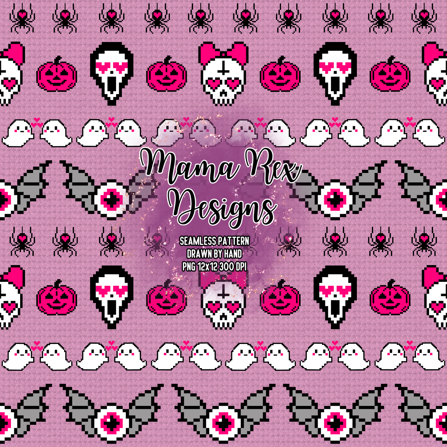 Halloween Uglies Faux Sweater Hand Drawn Seamless Pattern