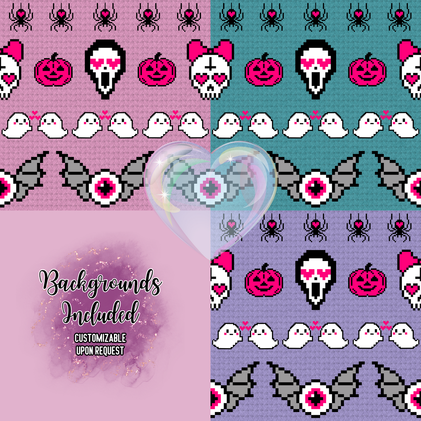 Halloween Uglies Faux Sweater Hand Drawn Seamless Pattern