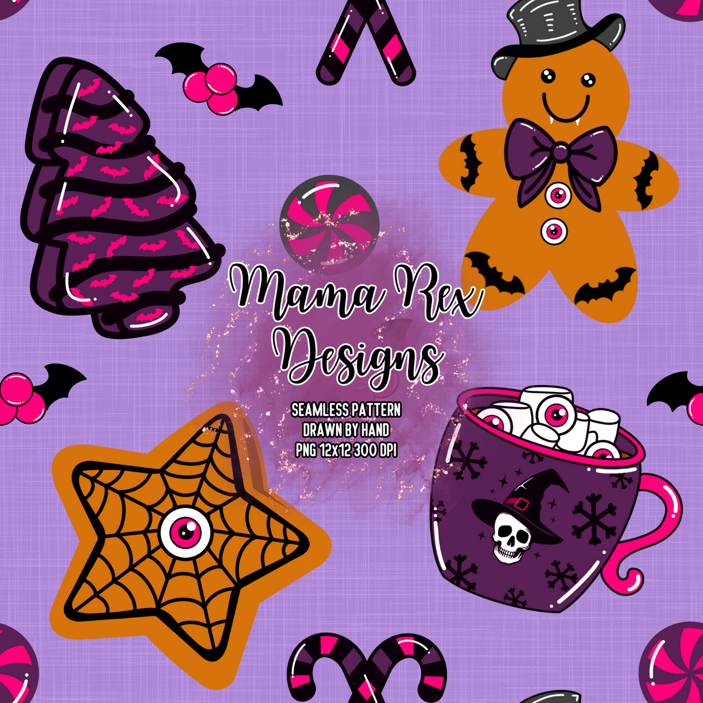 Oh Holy Spooky Treats Hand Drawn Seamless Pattern