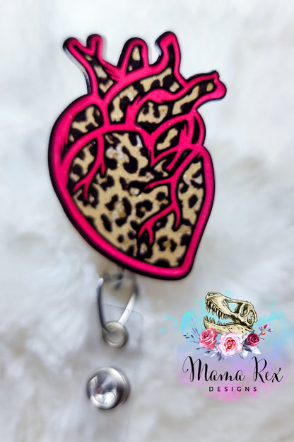 Hot Pink Cheetah Anatomical Heart